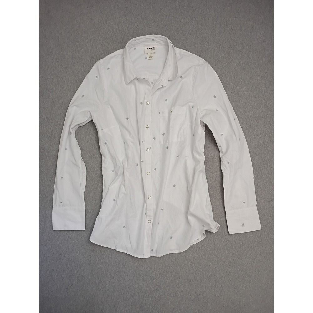 LED Luxe Denim Women M Silver Embroidered Star Button Down Shirt Whimsigoth